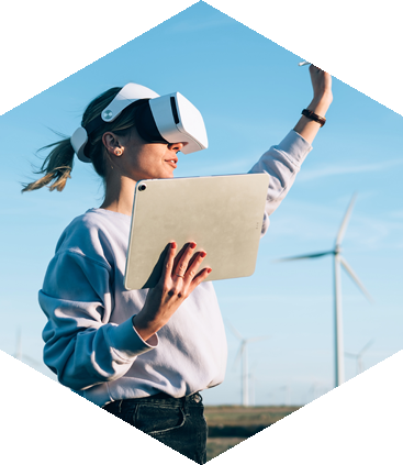 Woman wearing a virtual reality set
